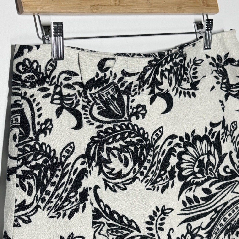 Georgiou Linen Blend Floral Paisley Mini Skirt Ivory Black Size 10 - Picture 4 of 12